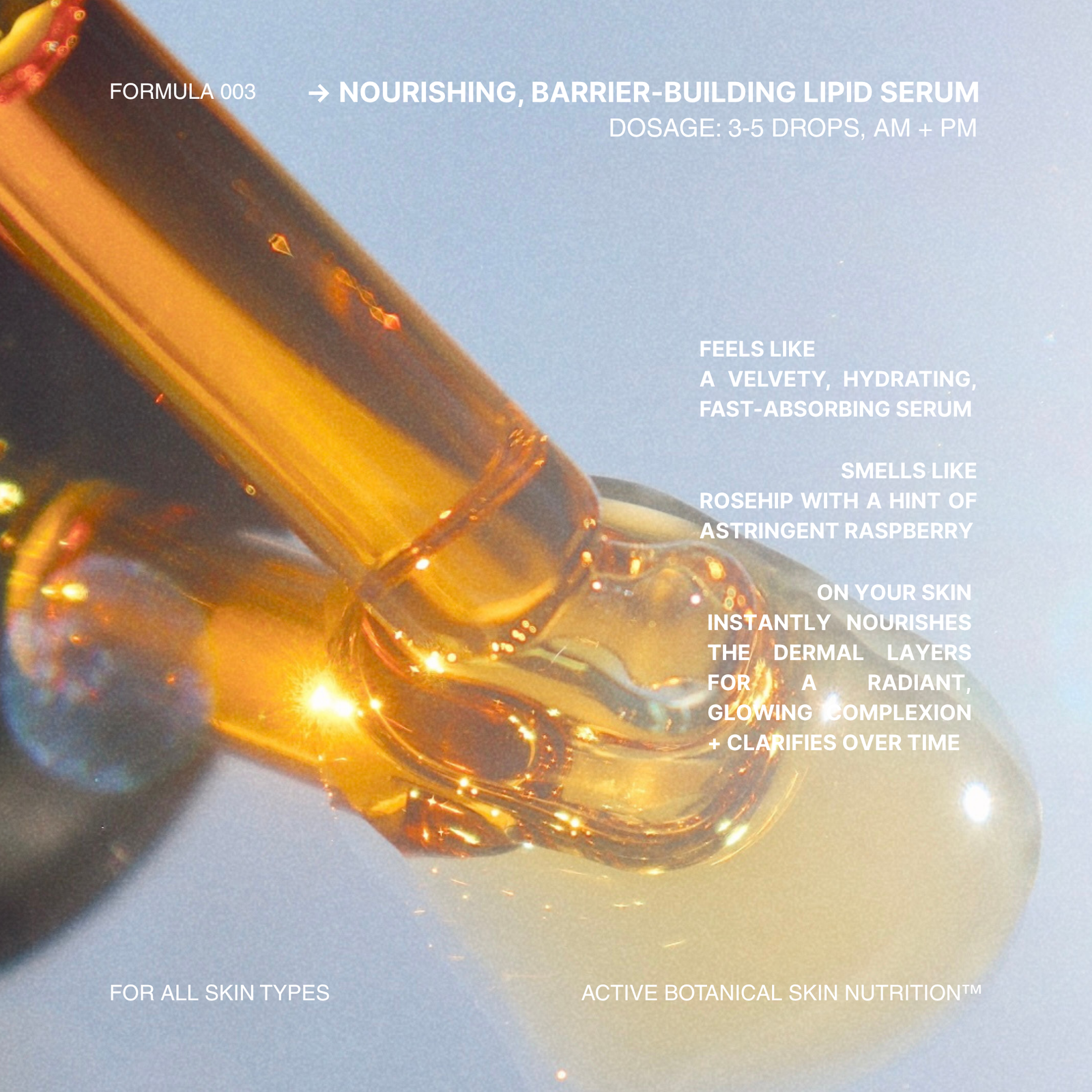 Photo of orange facial oil serum with information overlay